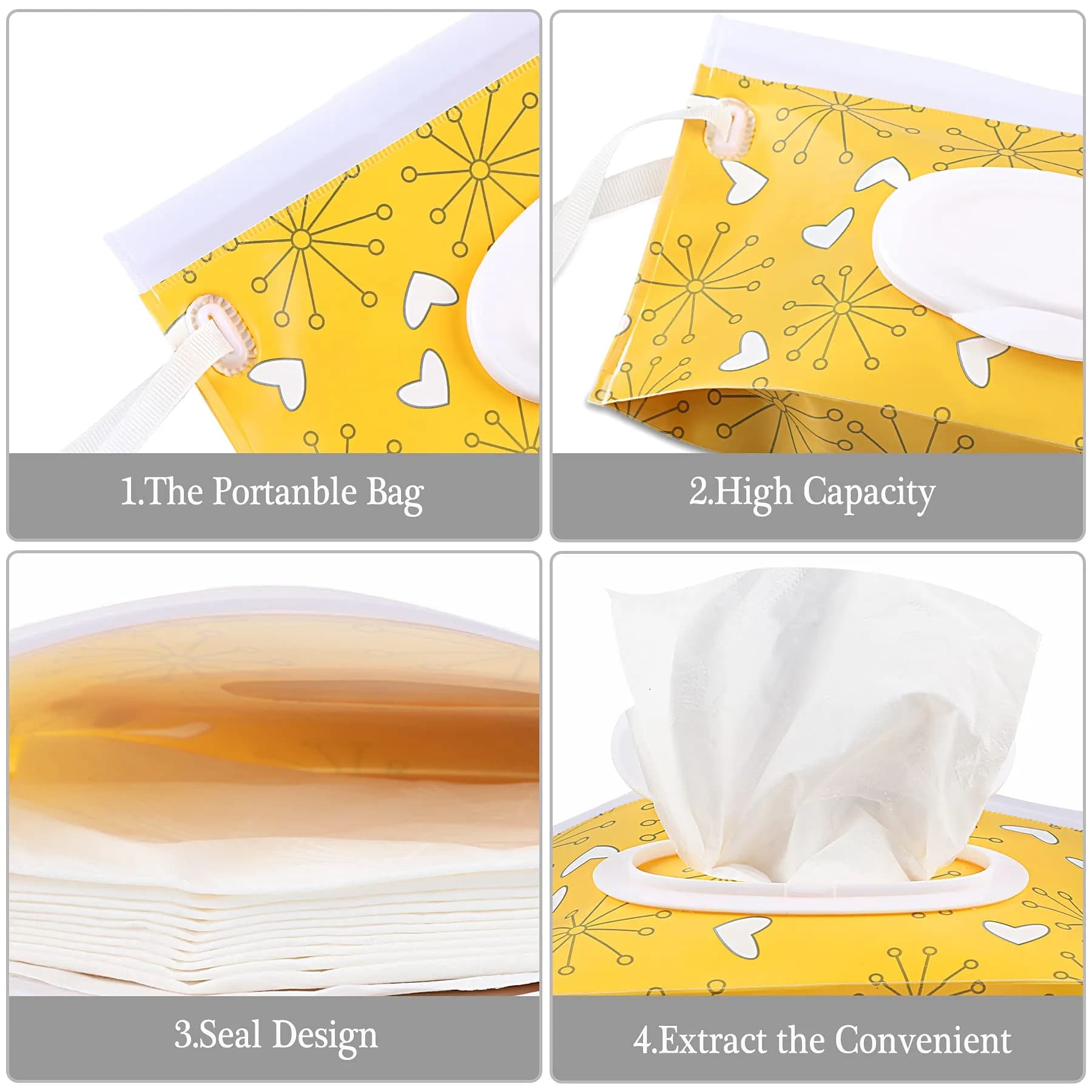 FEBSNOW Baby Wipe Dispenser 4 Pack with PatternB - Portable Refillable Wet Wipe Holder with Wrist Loop - view 3