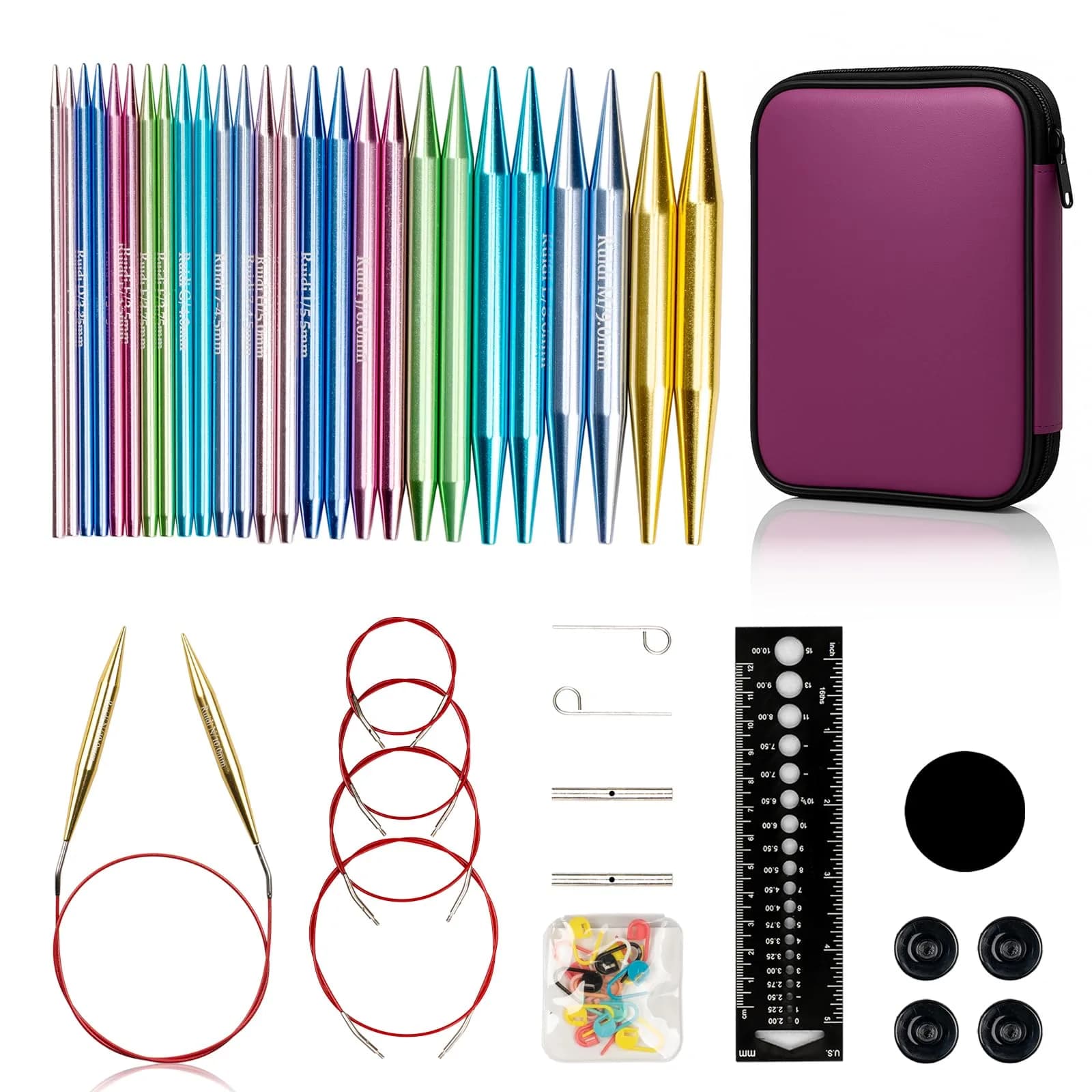RUIDI Interchangeable Aluminum Circular Knitting Needles Set with Cables & Bag | 13 Pairs 2.75mm-10mm (US C/2-N/15) - main product image