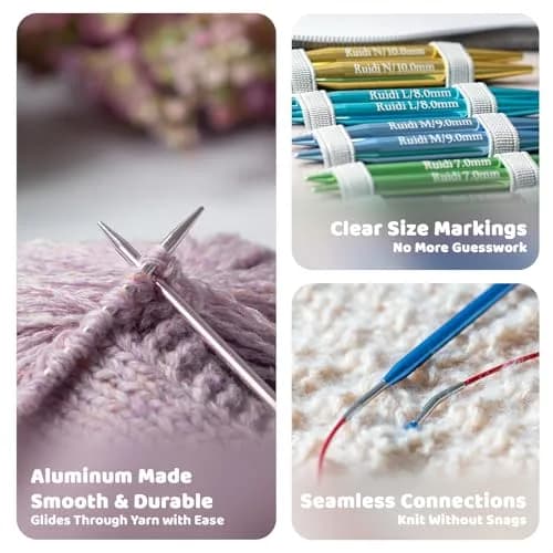 RUIDI Interchangeable Aluminum Circular Knitting Needles Set with Cables & Bag | 13 Pairs 2.75mm-10mm (US C/2-N/15) thumbnail 4