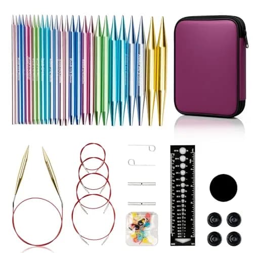 RUIDI Interchangeable Aluminum Circular Knitting Needles Set with Cables & Bag | 13 Pairs 2.75mm-10mm (US C/2-N/15) thumbnail 1