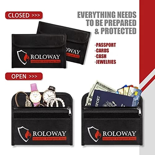 ROLOWAY Small Fireproof Bag 12.7cm x 20.3cm (5 x 8 inches) 2-Pack Black | Protects Valuables from Fire & Water thumbnail 4
