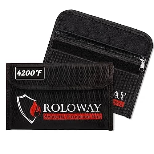 ROLOWAY Small Fireproof Bag 12.7cm x 20.3cm (5 x 8 inches) 2-Pack Black | Protects Valuables from Fire & Water thumbnail 1