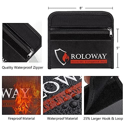 ROLOWAY Small Fireproof Bag 12.7cm x 20.3cm (5 x 8 inches) 2-Pack Black | Protects Valuables from Fire & Water thumbnail 2