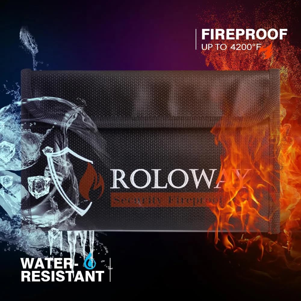 ROLOWAY Small Fireproof Bag 12.7cm x 20.3cm (5 x 8 inches) 2-Pack Black | Protects Valuables from Fire & Water - view 3