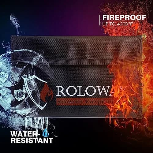 ROLOWAY Small Fireproof Bag 12.7cm x 20.3cm (5 x 8 inches) 2-Pack Black | Protects Valuables from Fire & Water thumbnail 3