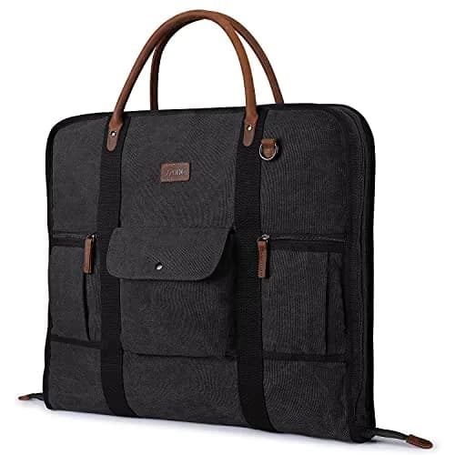 S-ZONE Carry On Garment Bag for Business Travel Canvas Leather Men Women Suit Cover 52cm (20.5in) | Wrinkle-Free Suit Bag with 10 Compartments thumbnail 1