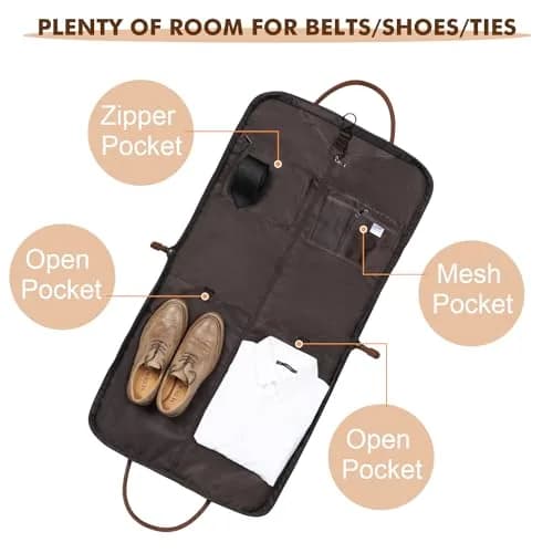 S-ZONE Carry On Garment Bag for Business Travel Canvas Leather Men Women Suit Cover 52cm (20.5in) | Wrinkle-Free Suit Bag with 10 Compartments thumbnail 4