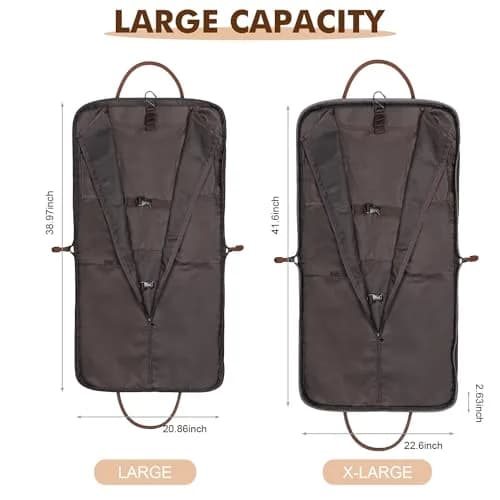 S-ZONE Carry On Garment Bag for Business Travel Canvas Leather Men Women Suit Cover 52cm (20.5in) | Wrinkle-Free Suit Bag with 10 Compartments thumbnail 2