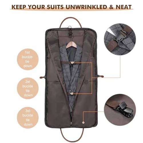S-ZONE Carry On Garment Bag for Business Travel Canvas Leather Men Women Suit Cover 52cm (20.5in) | Wrinkle-Free Suit Bag with 10 Compartments thumbnail 3