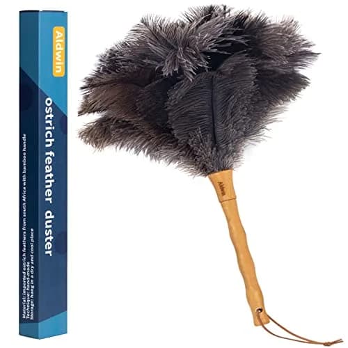 Aldwin 16" Gray Ostrich Feather Duster with Wooden Handle | Reusable & Washable Cleaning Tool thumbnail 1