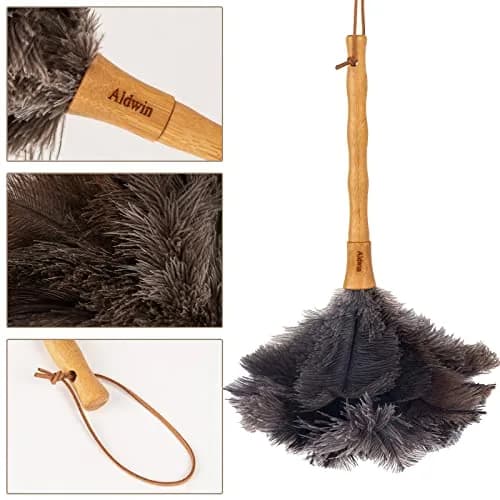 Aldwin 16" Gray Ostrich Feather Duster with Wooden Handle | Reusable & Washable Cleaning Tool thumbnail 4