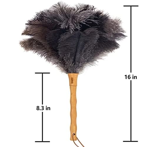 Aldwin 16" Gray Ostrich Feather Duster with Wooden Handle | Reusable & Washable Cleaning Tool thumbnail 2