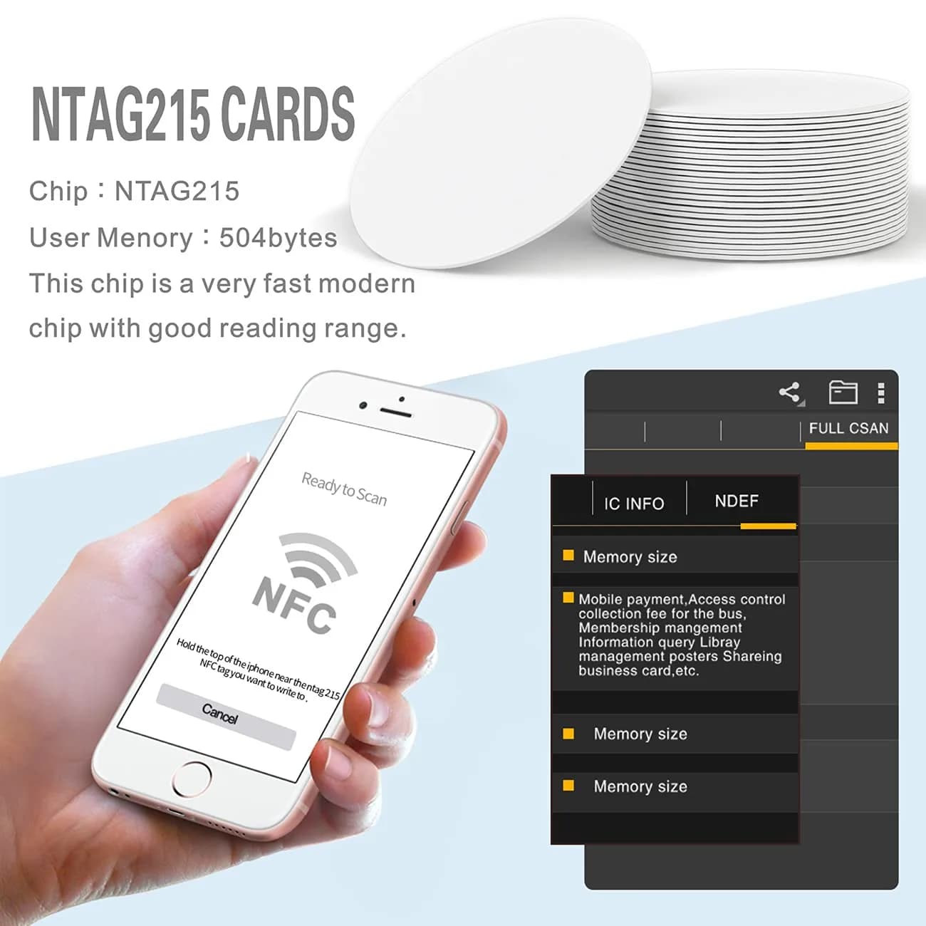 sanpopo NTAG215 NFC Tags 10PCS Round Coin Cards, 504 Bytes Memory | Work with All NFC-Enabled Devices - view 6