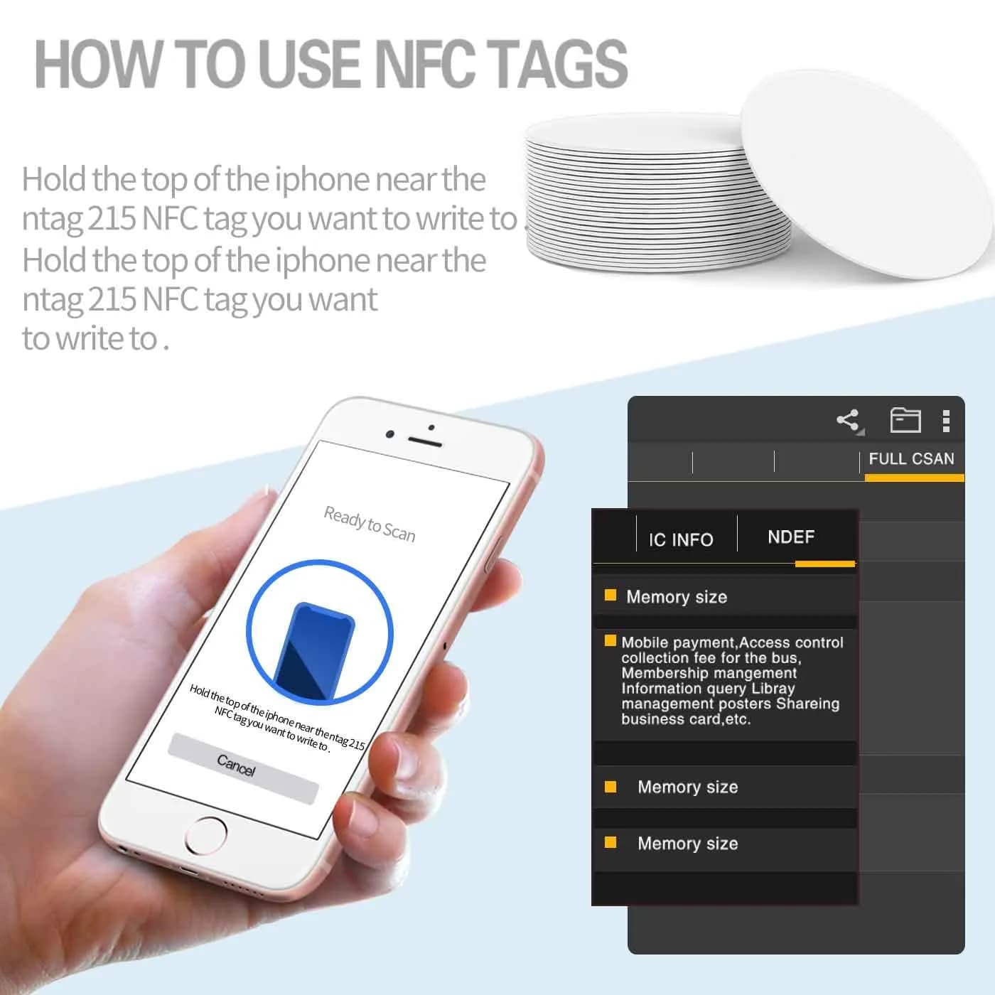 sanpopo NTAG 215 NFC Coin Cards 100-Pack | 504 Bytes Memory, Rewritable, Compatible with TagMo Amiibo & NFC Devices - 25mm (1 inch) Round - view 4