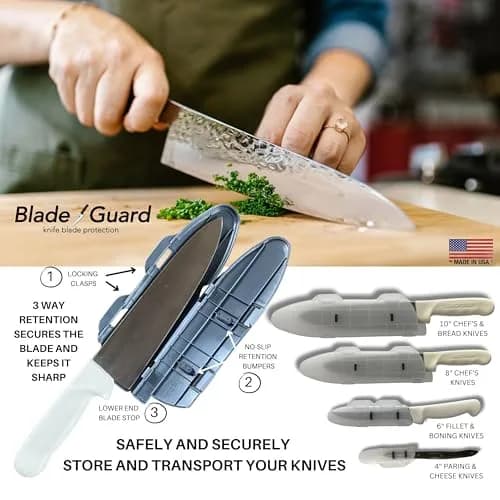 Agilux Blade Guard™ Locking Kitchen Knife Blade Protector (Grey, 8in) | Safer Storage & Transport thumbnail 4