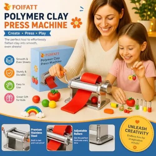 Foifatt Polymer Clay Press Machine with 40 Cutters | 145mm (5.78in) Wide, 6 Thickness Settings thumbnail 2