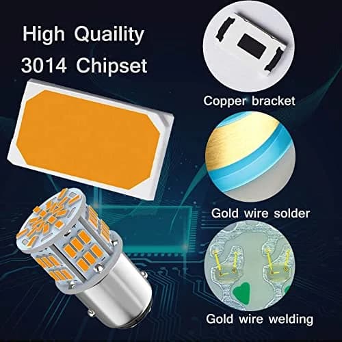 Melphan-Auto 1157 LED Brake Light Bulb 12V-24V | 54SMD Amber Yellow, 360° Brightness thumbnail 4