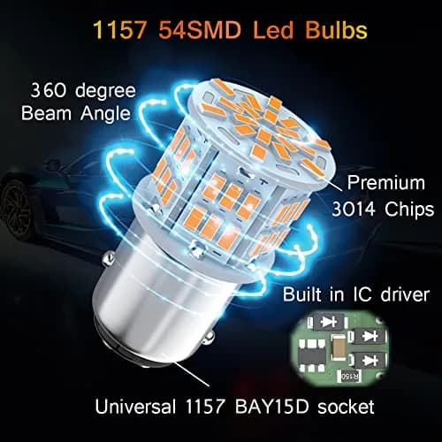 Melphan-Auto 1157 LED Brake Light Bulb 12V-24V | 54SMD Amber Yellow, 360° Brightness thumbnail 5