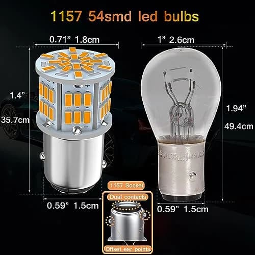 Melphan-Auto 1157 LED Brake Light Bulb 12V-24V | 54SMD Amber Yellow, 360° Brightness thumbnail 2