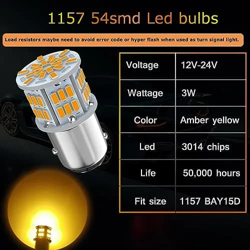 Melphan-Auto 1157 LED Brake Light Bulb 12V-24V | 54SMD Amber Yellow, 360° Brightness thumbnail 3