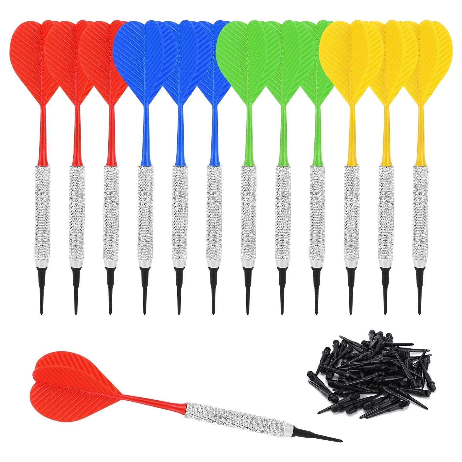 Accmor 12 Pack Soft Tip Darts Set 148mm (5.8 inch) | 13g Metal Shaft Darts with 100 Extra 2BA Tips — gold-shape B darts tips