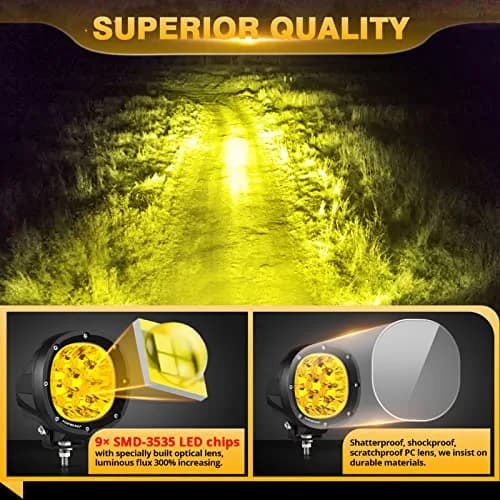 Auxbeam P4 Series 4-Inch Amber LED Offroad Lights Round LED Pods 2-Pack | 8800 Lumens, Impact-Resistant, Waterproof thumbnail 6
