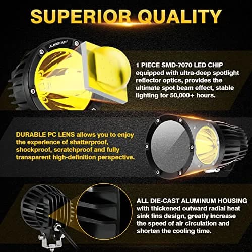 Auxbeam C4 Series 4-Inch Amber Round Fog Lights | 72W LED Off Road Light Pods for Severe Weather thumbnail 6