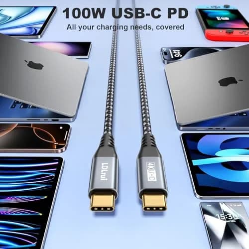 LDLrui USB C to USB C Cable 20Gbps 30cm (1FT) 2-Pack | 100W PD Fast Charging & 4K@60Hz Video thumbnail 4