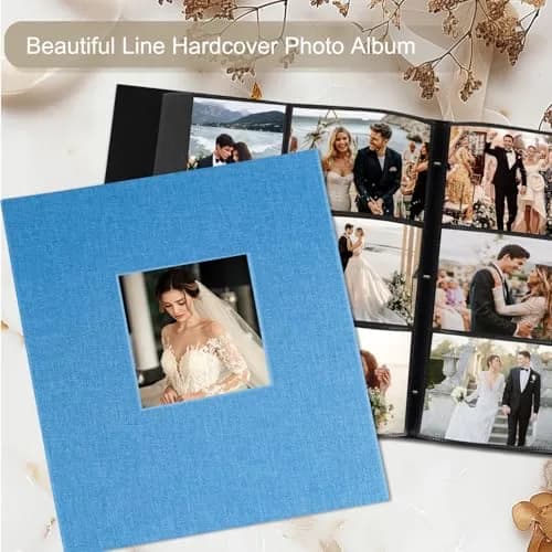 Artmag Fabric Photo Album 4x6 1000 Pockets Teal Linen Cover | Classic Wedding Anniversary Keepsake thumbnail 4