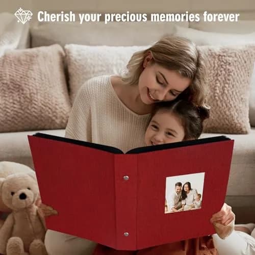 Artmag Fabric Photo Album 1000 Pockets 4x6 Inches Red | Classic Linen Cover for Wedding & Anniversary Memories thumbnail 5