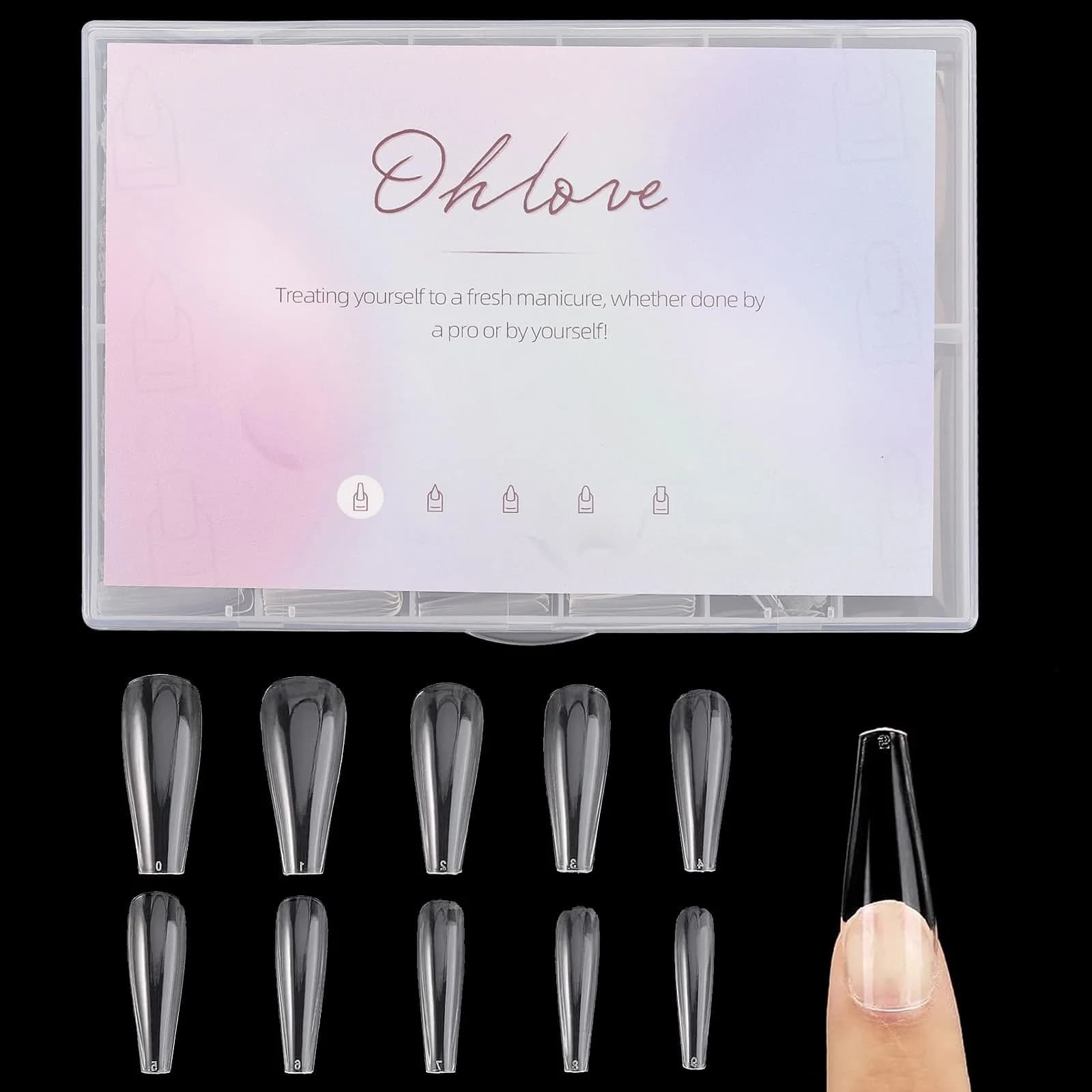 Ohlove Clear Coffin Nail Tips Full Cover Ballerina False Nail Tips 500 Piece Assortment | DIY Nail Art for Acrylic Application