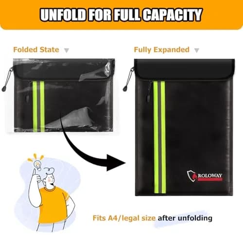 ROLOWAY Fireproof Document Bag 40 x 28 cm (15 x 11 inch) | Protects Cash, Legal Papers, Laptop thumbnail 5