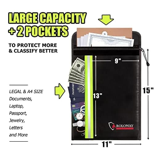 ROLOWAY Fireproof Document Bag 40 x 28 cm (15 x 11 inch) | Protects Cash, Legal Papers, Laptop thumbnail 2