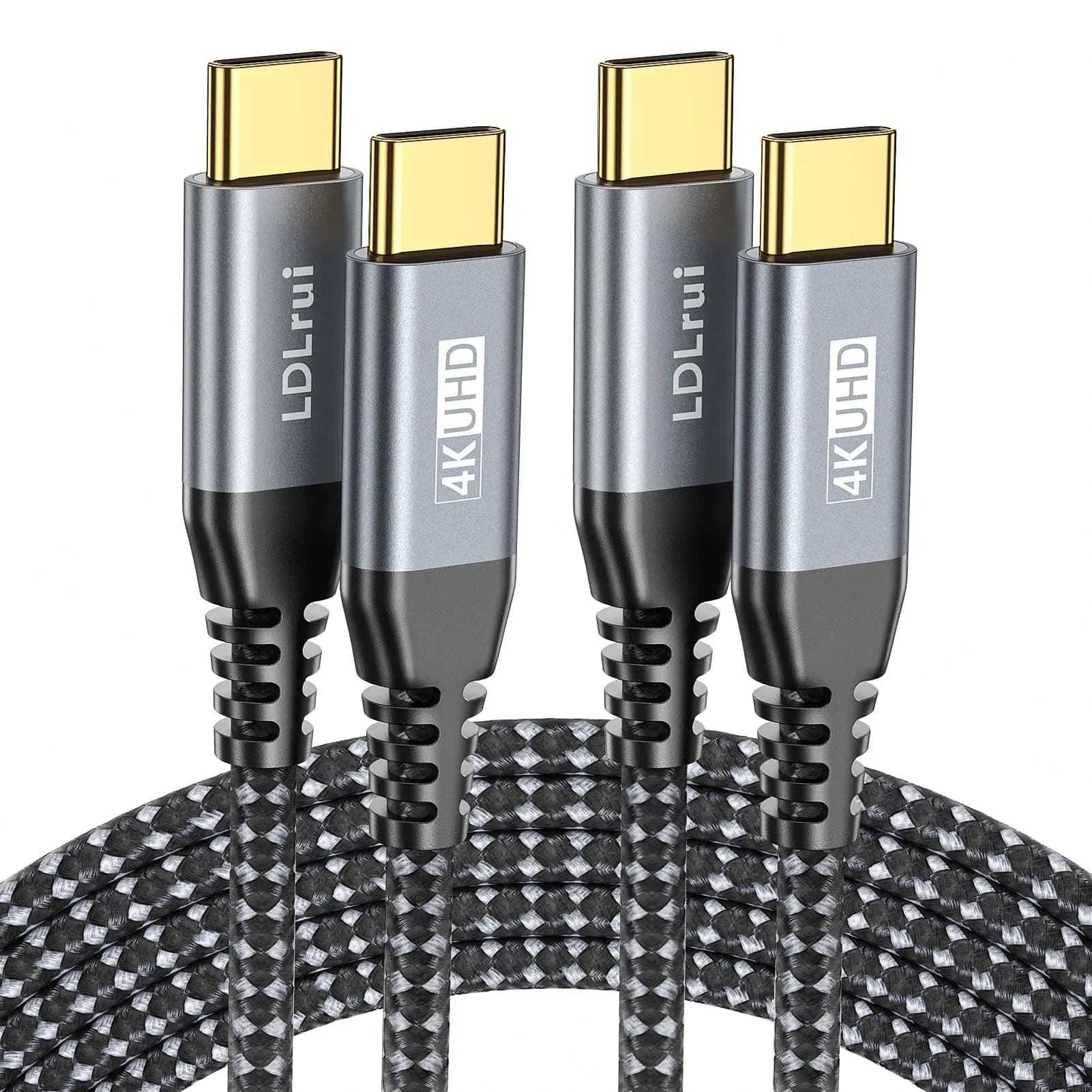 LDLrui Right Angle USB C Cable 1FT | 20Gbps Data, 4K Video, 100W PD — Black & Grey / 3FT+3FT / Straight Type C