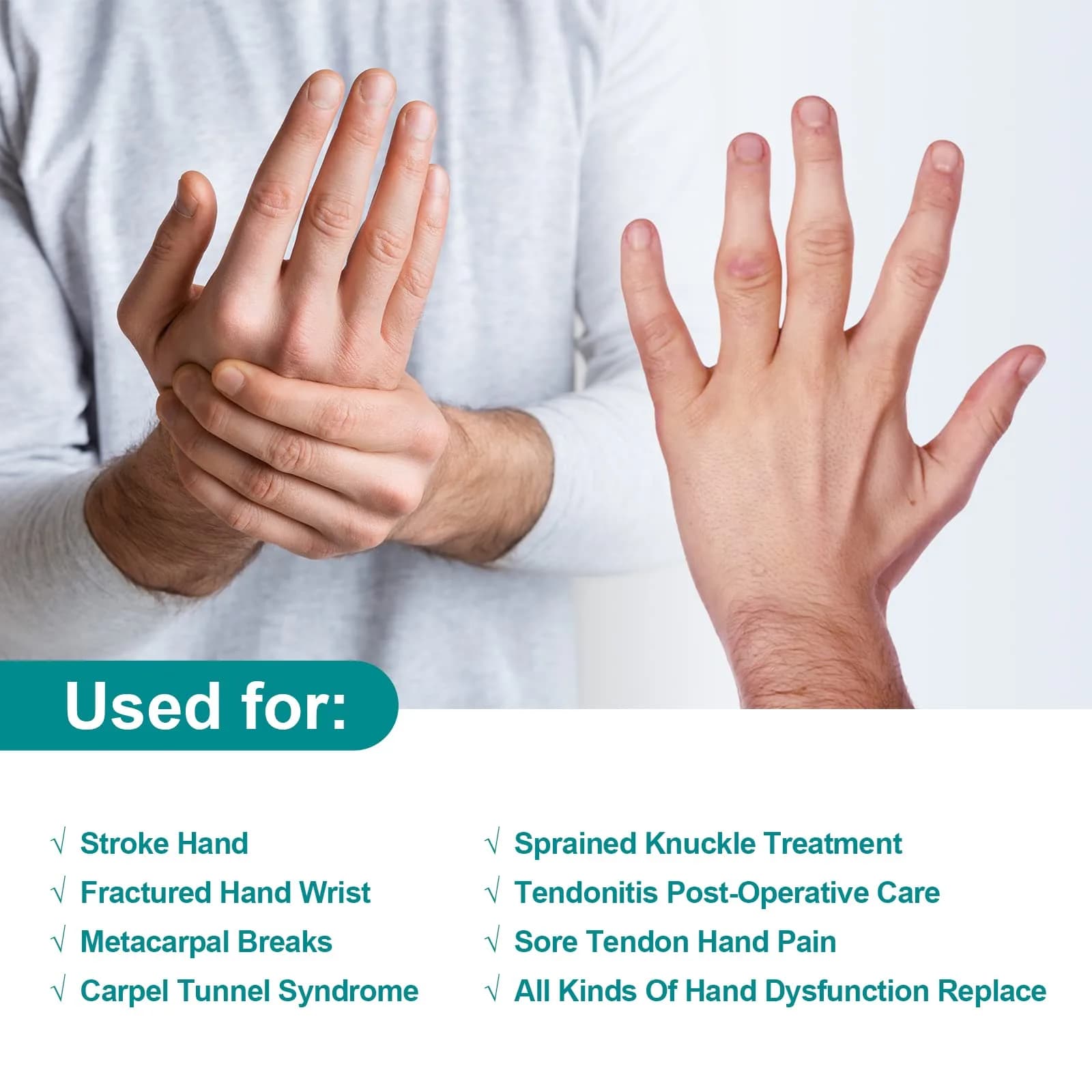 Sylong Stroke Resting Hand Splint Black L/XL | Adjustable Night Wrist Brace for Carpal Tunnel Pain & Tendonitis - view 3