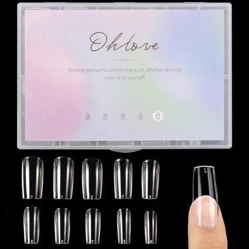 Ohlove Square Nail Tips Full Cover Clear Fake Nail Tips for Acrylic Nails, Size 0~9 (500 Count) thumbnail 1