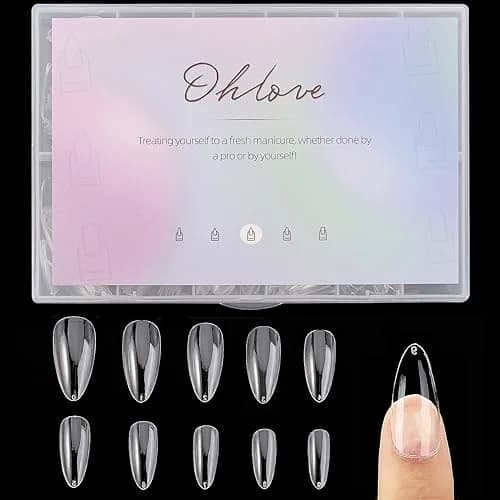 Ohlove Clear Almond Fake Nail Tips Full Cover Acrylic Nails 500 Piece Assortment | DIY Nail Art for Professional & Beginner Use thumbnail 1