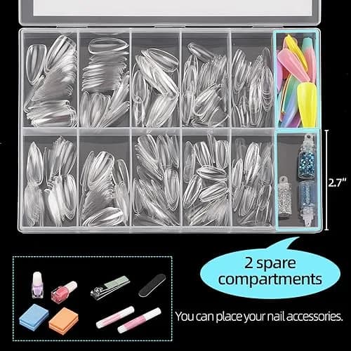 Ohlove Clear Almond Fake Nail Tips Full Cover Acrylic Nails 500 Piece Assortment | DIY Nail Art for Professional & Beginner Use thumbnail 5