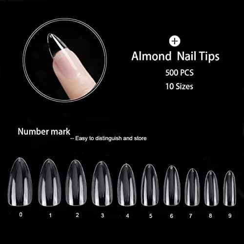 Ohlove Clear Almond Fake Nail Tips Full Cover Acrylic Nails 500 Piece Assortment | DIY Nail Art for Professional & Beginner Use thumbnail 2