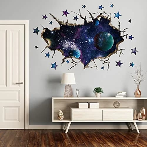 HOLENGS 3D Galaxy Blue Cosmic Milky Way Wall Stickers | Space Planets Decor for Kids & Living Room thumbnail 1