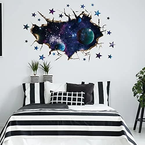 HOLENGS 3D Galaxy Blue Cosmic Milky Way Wall Stickers | Space Planets Decor for Kids & Living Room thumbnail 5