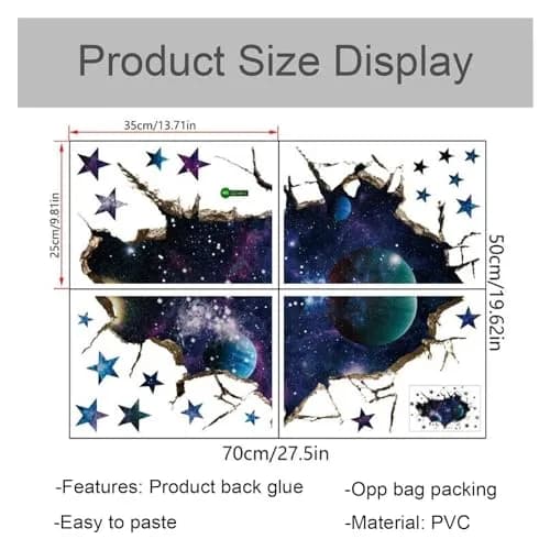 HOLENGS 3D Galaxy Blue Cosmic Milky Way Wall Stickers | Space Planets Decor for Kids & Living Room thumbnail 6