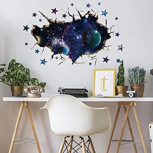 HOLENGS 3D Galaxy Blue Cosmic Milky Way Wall Stickers | Space Planets Decor for Kids & Living Room thumbnail 2