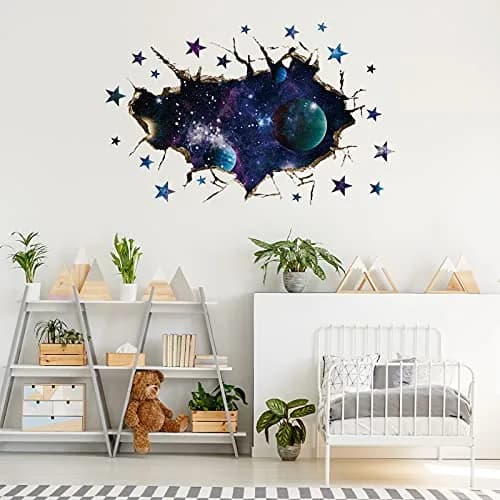 HOLENGS 3D Galaxy Blue Cosmic Milky Way Wall Stickers | Space Planets Decor for Kids & Living Room thumbnail 3