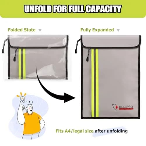 ROLOWAY Fireproof Document Bag 38cm x 28cm (15 x 11 inch) | Protects Documents from Fire and Water thumbnail 5