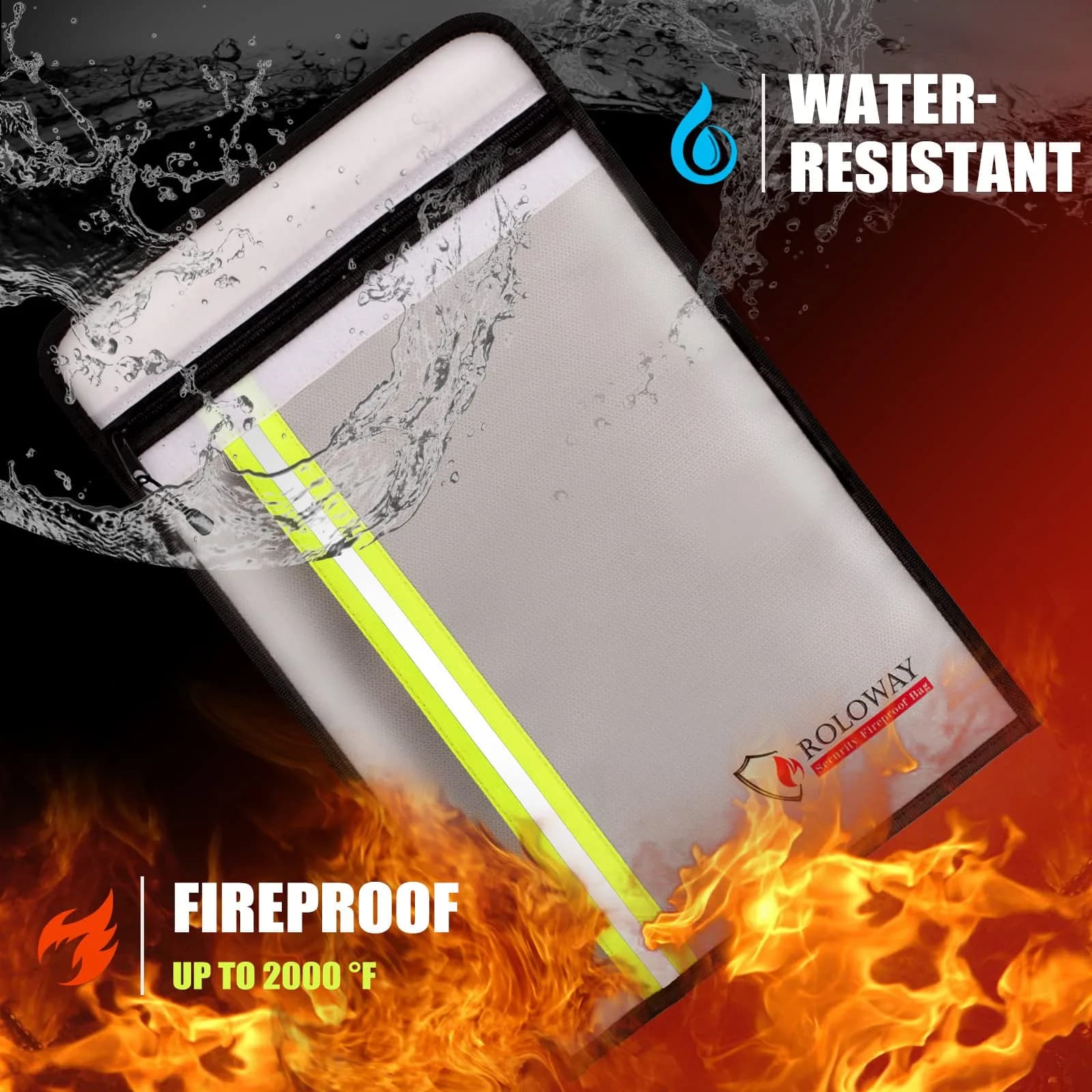 ROLOWAY Fireproof Document Bag 38cm x 28cm (15 x 11 inch) | Protects Documents from Fire and Water - view 6