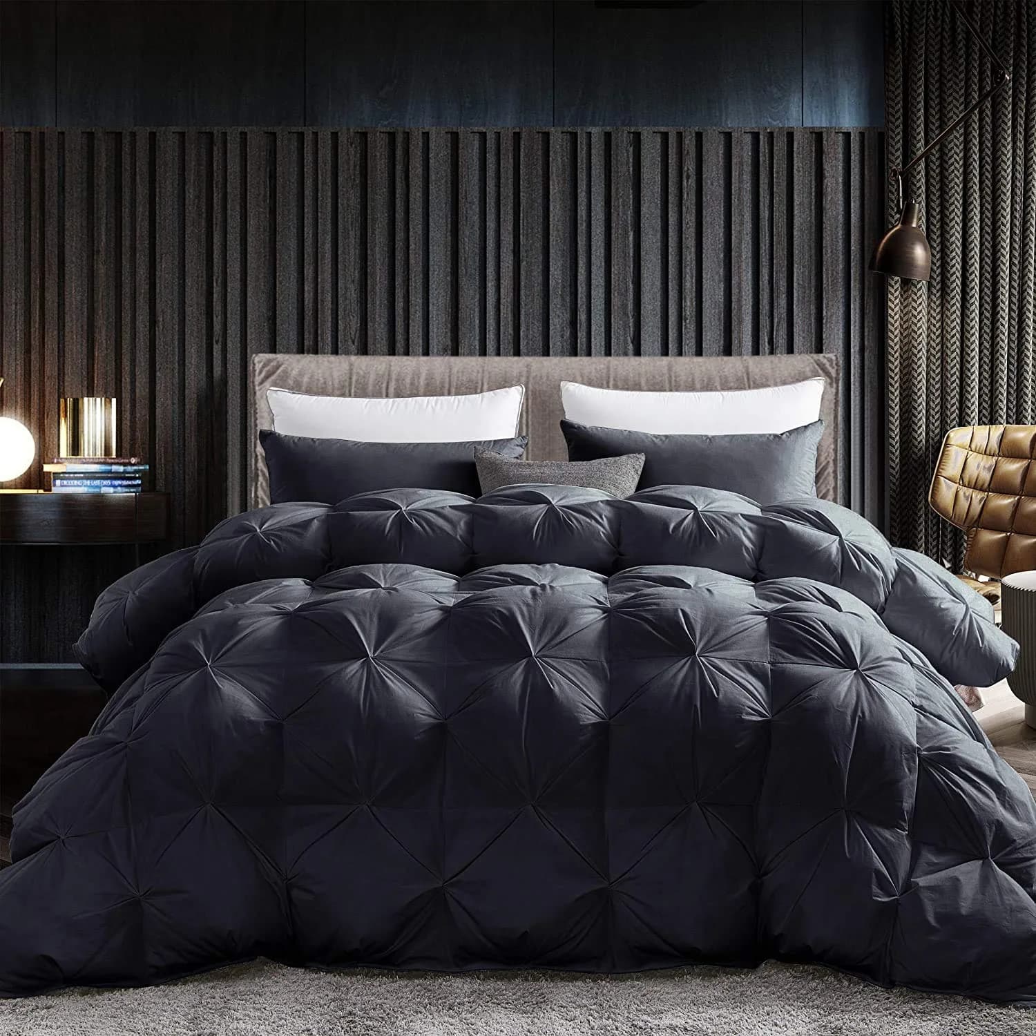 EGYPTIAN BEDDING Luxurious All-Season Goose Down Comforter Twin Size | Premium Egyptian Cotton, 50 oz Fill, Black — Black