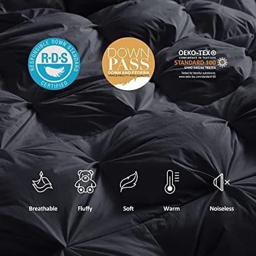 EGYPTIAN BEDDING Luxurious All-Season Goose Down Comforter Twin Size | Premium Egyptian Cotton, 50 oz Fill, Black thumbnail 5