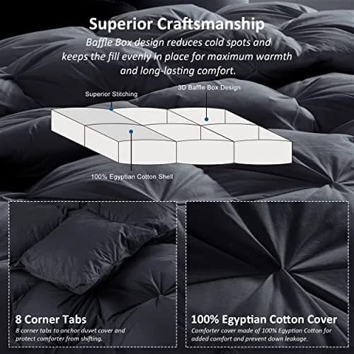 EGYPTIAN BEDDING Luxurious All-Season Goose Down Comforter Twin Size | Premium Egyptian Cotton, 50 oz Fill, Black thumbnail 6