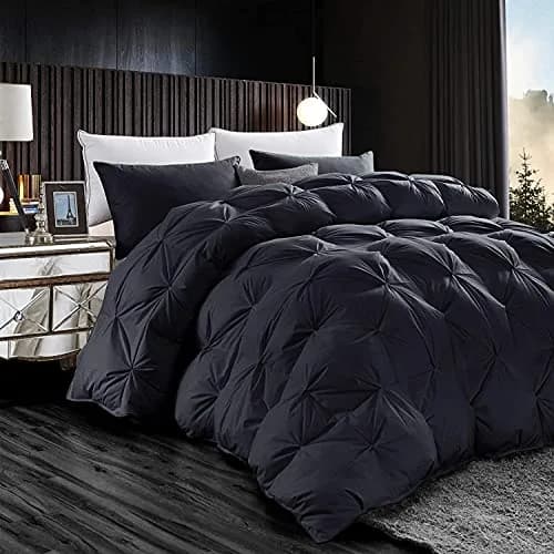 EGYPTIAN BEDDING Luxurious All-Season Goose Down Comforter Twin Size | Premium Egyptian Cotton, 50 oz Fill, Black thumbnail 2